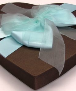 One Pound Brown With Blue Ribbon Heart Shaped Box